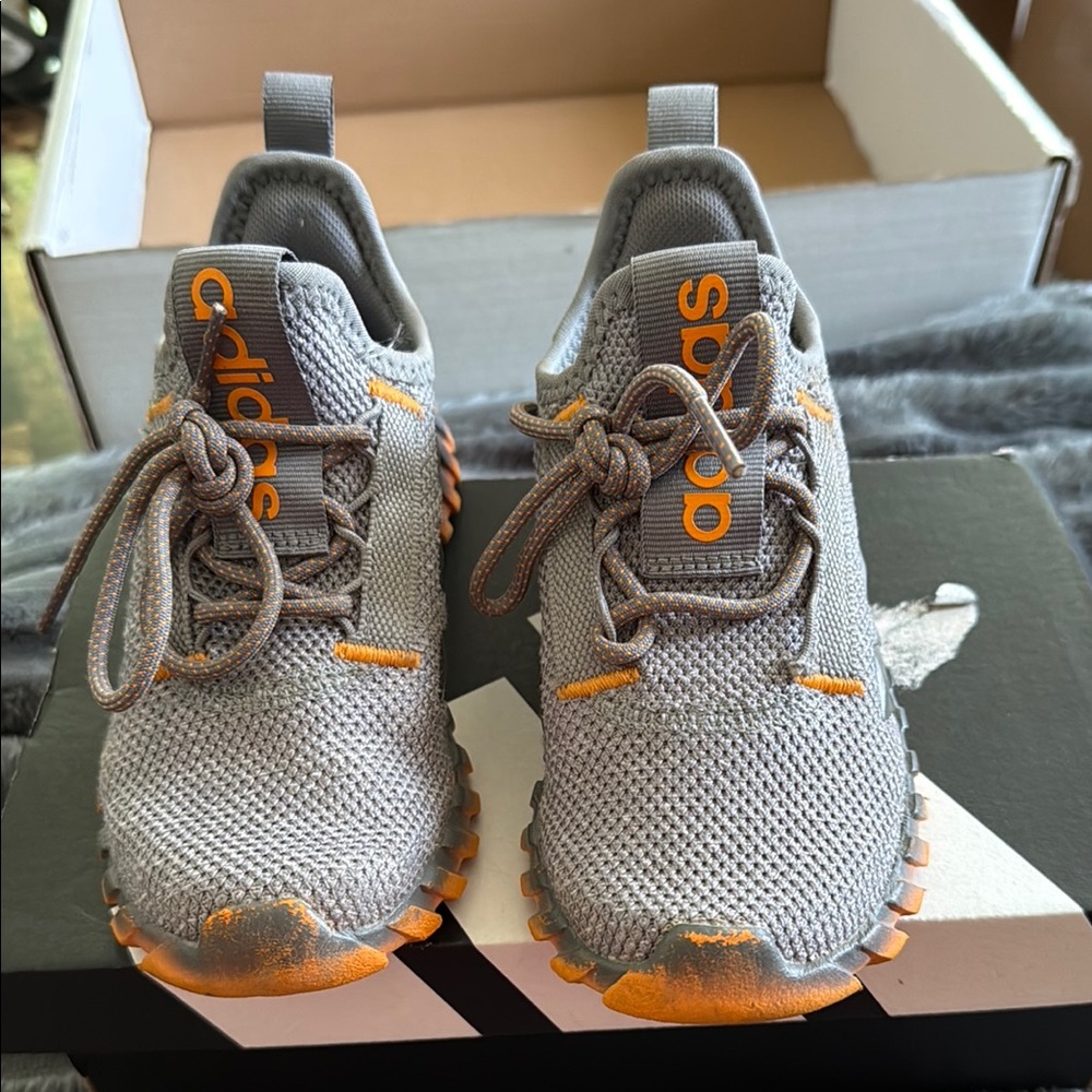 Adidas Gray and Orange Sneakers with Knit Mesh Upper - Picture 2 of 6